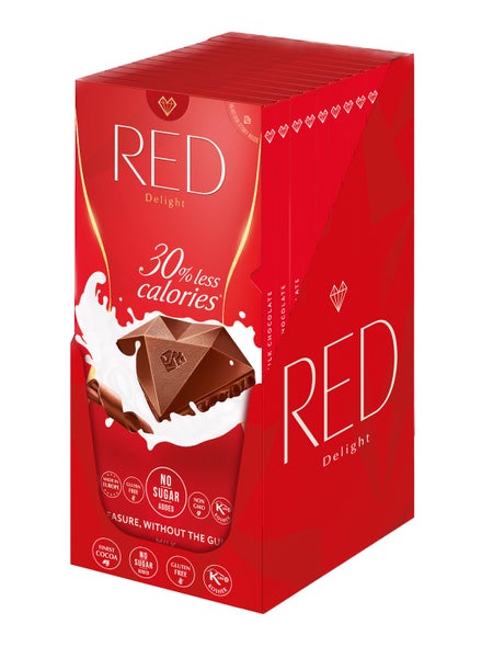 12-PACK OF RED Milk chocolate (no sugar added-30% reduced calories), Chocolette Distribution