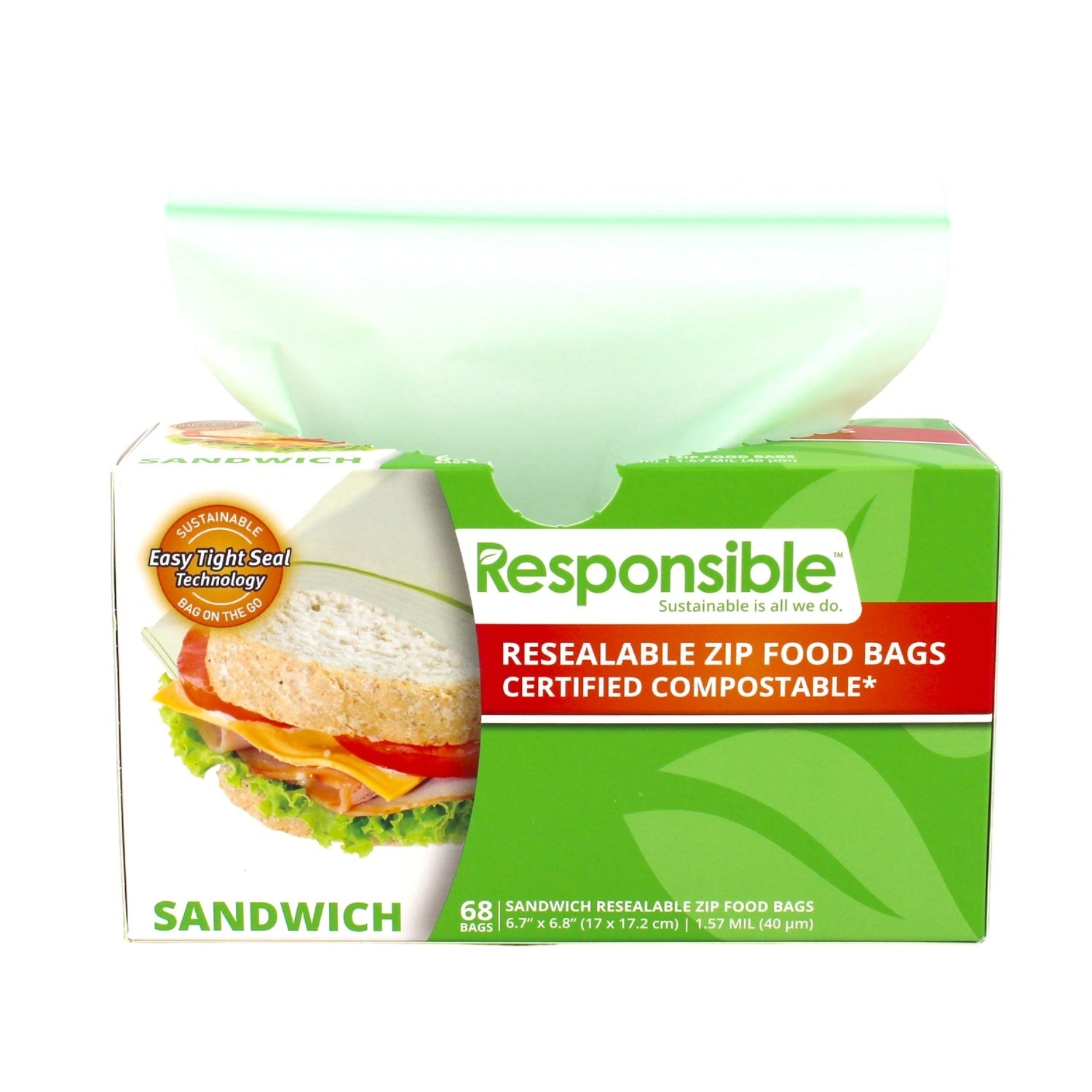 1632-PACK OF BAG FOOD COMPOSTABLE SANDWICH ZIP-LOCK RESEALABLE