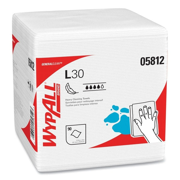 1080-PACK OF Towel Wipe WypAll L30 Quarter Fold Towels - 12.5" x 12" Disposable Towels (90 per Polypack, 12 Polypacks per Carton)