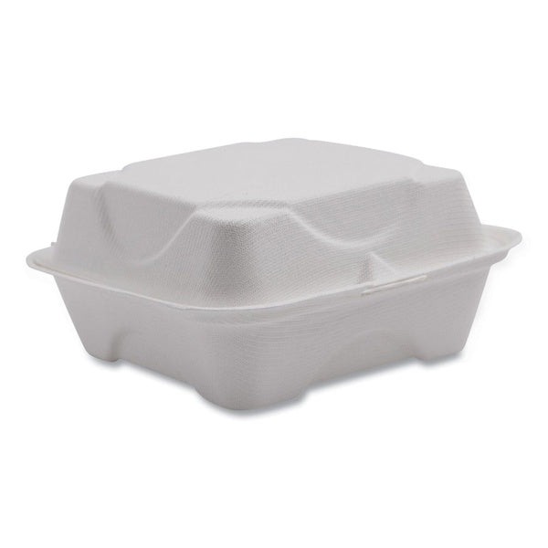 500-PACK OF Container Cmpstbl Eco-Products Vanguard Compostable Sugarcane Clamshells - 6x6x3 Inches, 500 Count, Grease-Resistant & Microwave Safe