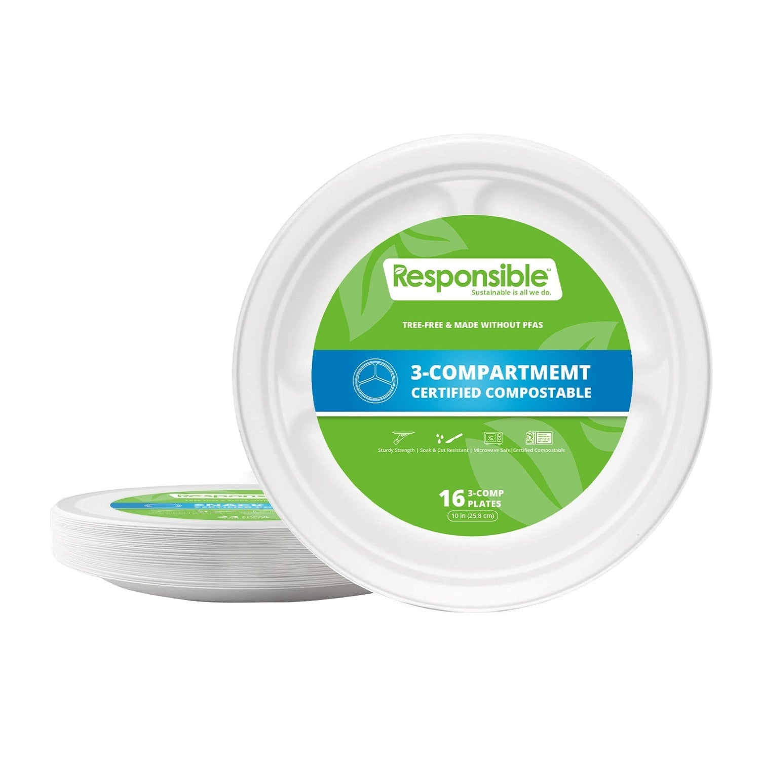 384-PACK OF PLATE ROUND COMPOSTABLE MOLDED FIBER 3-C 10 INCH 16CT WITH PDQ DISPOSABLE