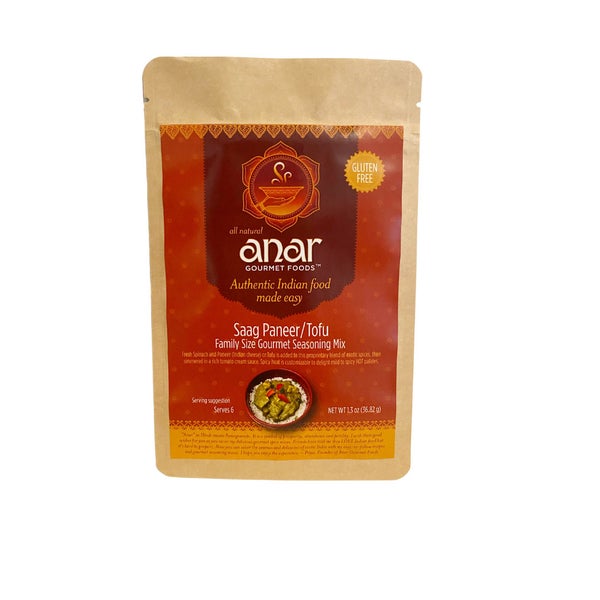 6-PACK OF Seasoning Saag Paneer Tofu Seasoning Kit Family Size, Anar Gourmet Foods