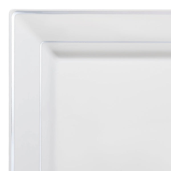 12-PACK OF Plate Plastic 9.5" White Silver Rim