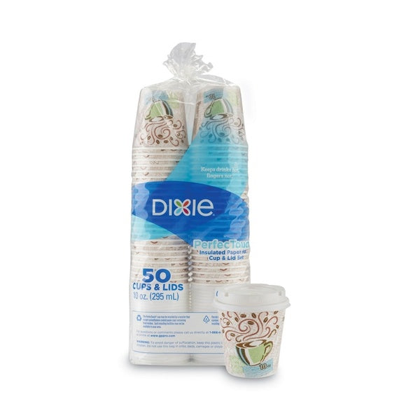 50-PACK OF Cup Paper Dixie PerfecTouch 10 oz Insulated Paper Hot Cups with Lids - Multicolor 50 Pack for Coffee and Beverages