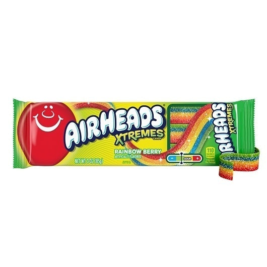 144-PACK OF Rainbow Berry Belt Xtremes Airheads Candy, 12 - 12 - 3 Oz