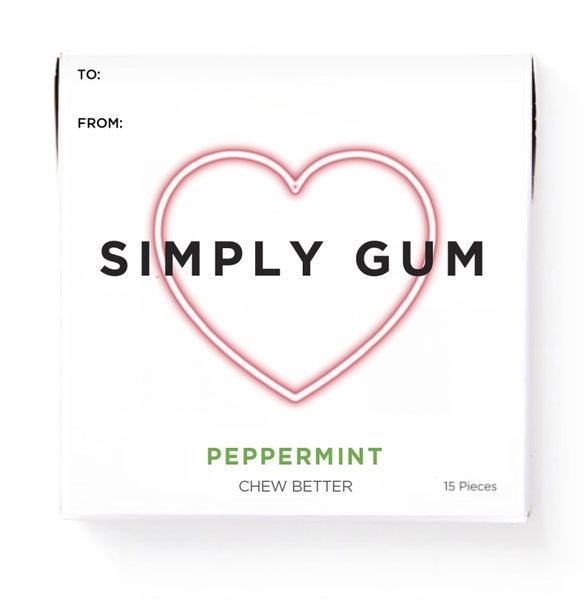 12-PACK OF Gum Chewing Valentines Peppermint 15CT, Simply Gum