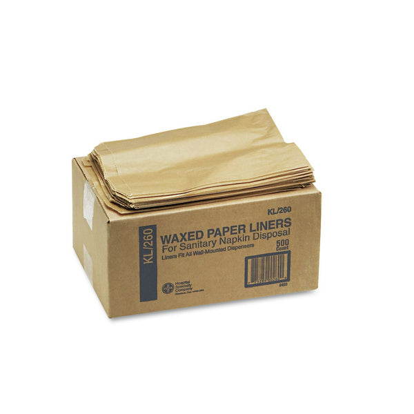 500-PACK OF HOSPECO Napkin Receptacle Liners - 7.5 x 3 x 10.5 Inches - Brown Kraft Waxed Paper (500 Count)