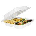 200-PACK OF Container Takeout Karat Earth 3 Compartments, 9''x9'' Molded Fiber Hinged Containers, PFAS Free, White - 200 pcs