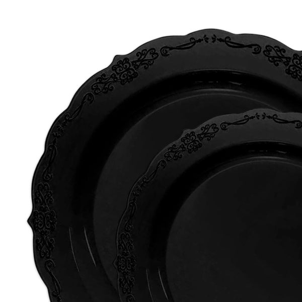 120-PACK OF Plate Set Black Vintage Rim