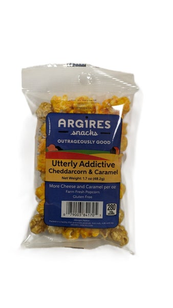 60-PACK OF Popcorn Caramel Cheddarcorn Mix Utterly Addictive Snack Argires Snacks