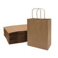 25-PACK OF Bag Paper 8x4x10 Inch 25 Count Brown 120 GSM Small Prime Line Packaging Kraft Paper Bags with Handles, Shopping Bags for Small Business, Restaurant, Retail, Delivery, in Bulk