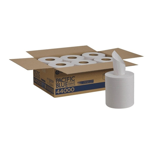 6-PACK OF Georgia Pacific Professional 44000 Pacific Blue 8.25" x 12" 2-Ply Center-Pull Wipers - Premium Absorbent White Towels (520 Wipers/Roll, 6 Rolls/Carton)