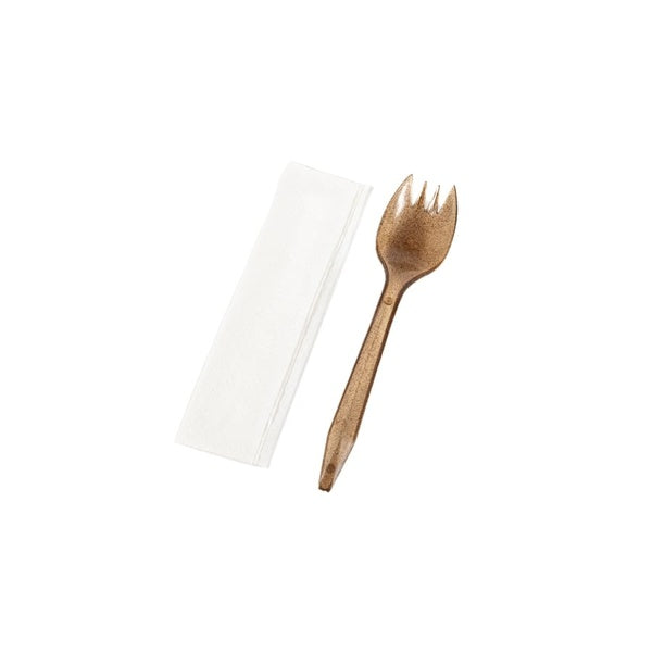 600-PACK OF KIT AGAVE WRAPPED NAPKIN SPORK BROWN