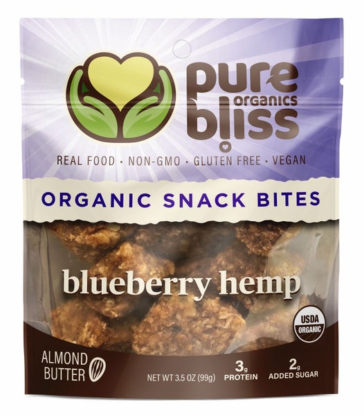 6-PACK OF Organic Snack Bites Blueberry Hemp Almond Butter, Pure Bliss Organics
