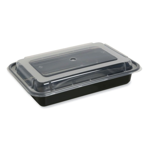 150-PACK OF Container Food GEN FCPP-BC-28RECT 28 oz. Rectangular Black and Clear Microwavable Food Container with Lid - Ideal for Takeout and Delivery (150 Containers per Carton)