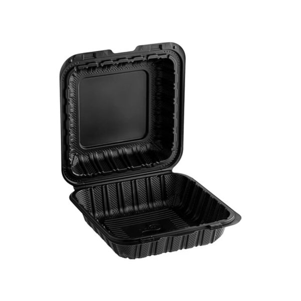 200-PACK OF 8 x 8 x 3 MFPP 1 Compartment Hinged Take Out Container - Black