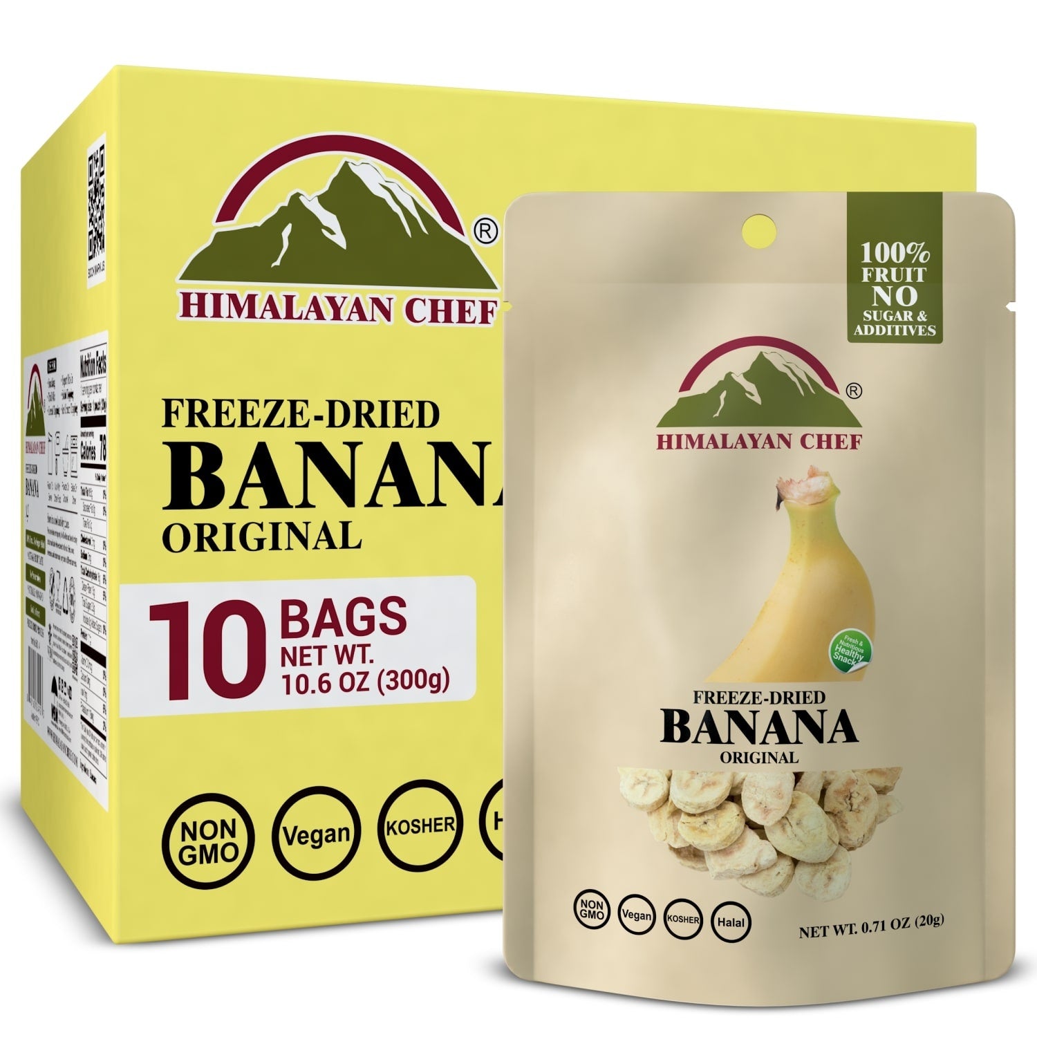 10-PACK OF Banana Dried Himalayan Chef Freeze Dried Banana Crisp Snacks, 7.1oz,