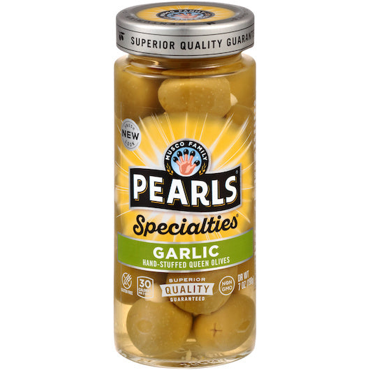 6-PACK OF Garlic Stuffed Queen Olives Jar Pearls (Musco Family), 6 - 7 Oz