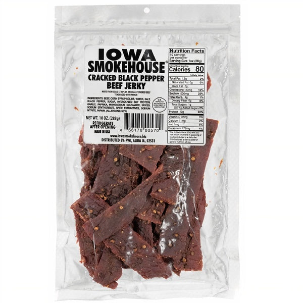 6-PACK OF Beef Jerky Cracked Black Pepper 10 oz, Iowa Smokehouse