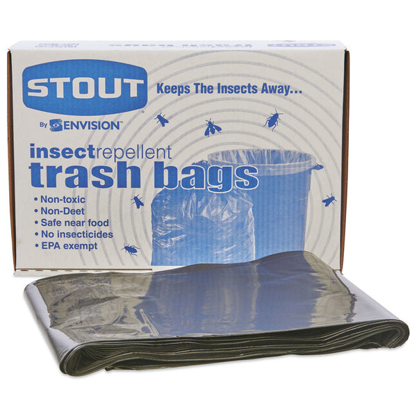 65-PACK OF Envision P4045K20 Stout 40" x 45" Insect-Repellent Trash Bags - 45 Gallon, 2 Mil, Black (65 Count) for Pest Control