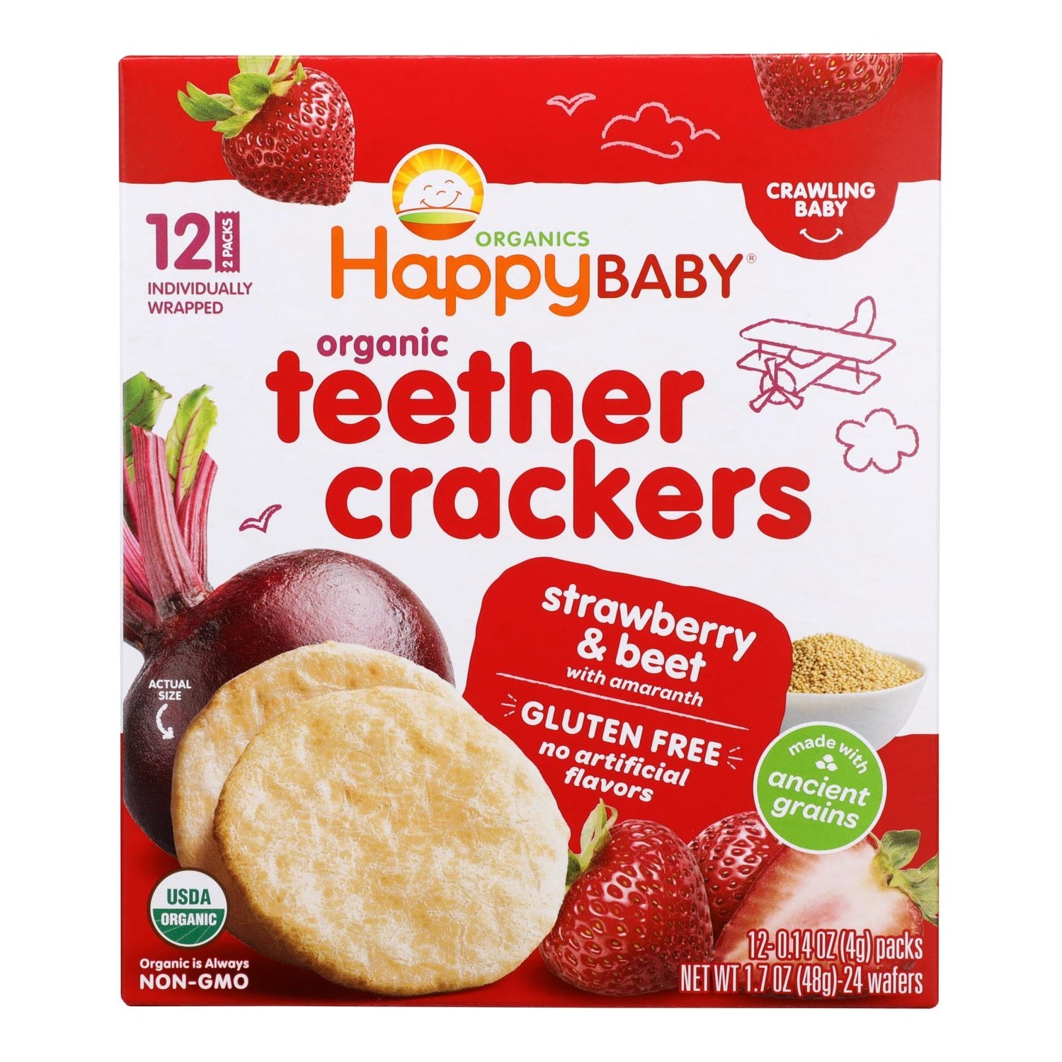 6-PACK OF SNACK RICE STRAWBERRY AND BEET, TEETHER CRACKERS