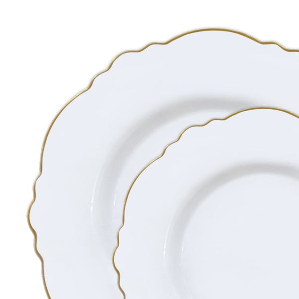 120-PACK OF Plate Set White Gold Rim Plastic