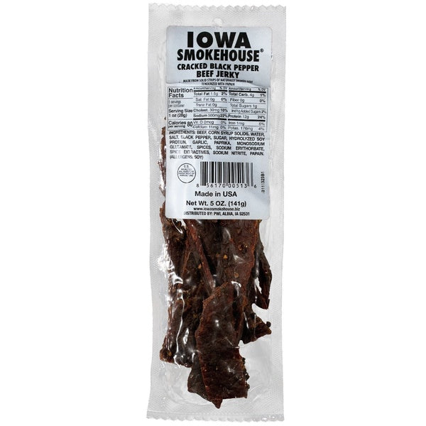 12-PACK OF Beef Jerky Cracked Black Pepper 5 oz, Iowa Smokehouse