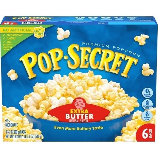 6-PACK OF Microwave Popcorn, Extra Butter Flavor, Sharing Bags Pop Secret, 6 - 19.2 Oz