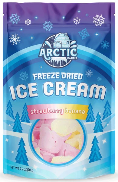 12-PACK OF Candy, Freeze Dried Ice Cream - Strawberry Banana Mix, Arctic Farms