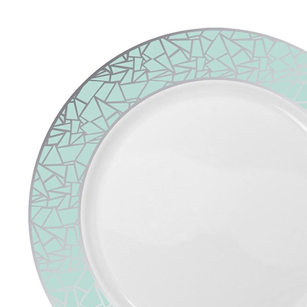 12-PACK OF Plate Plastic 10.25" White Turquoise