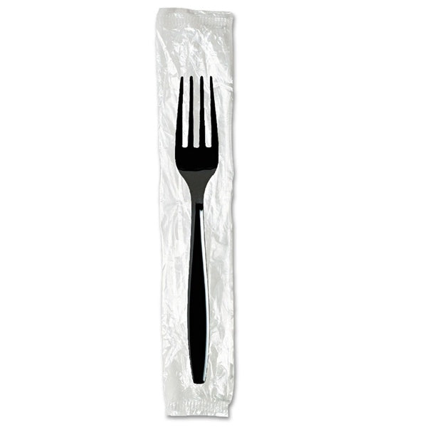 1000-PACK OF Dixie FH53C7 Heavyweight Polystyrene Forks - Individually Wrapped Black Utensils (1000 Count) for Catering and Take-Out