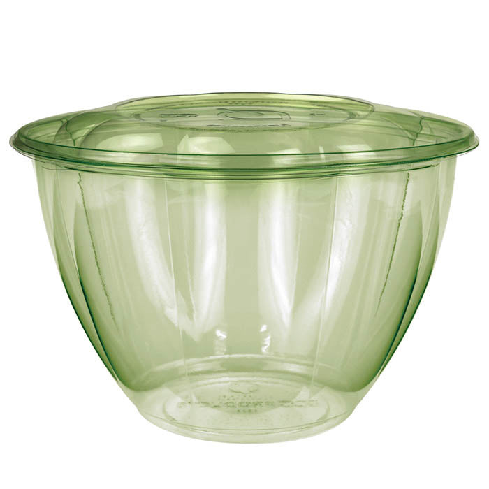 150-PACK OF Container To Go Vegware Compostable 48 oz Round PLA Salad Bowls & Lids w/ Green Tint | 150 count