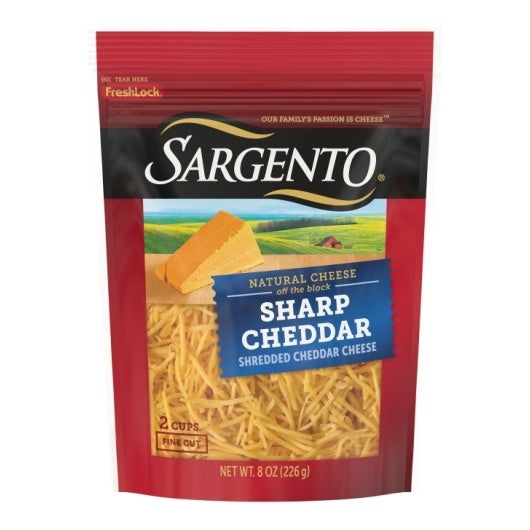 12-PACK OF Off The Block Fine Cut Sharp Cheddar Shred Sargento, 12 - 8 Oz