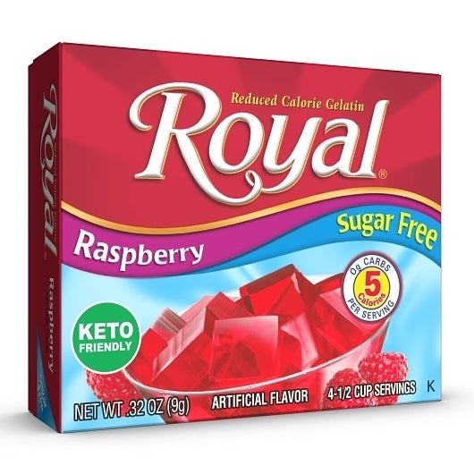 12-PACK OF Sugar Free 5 Calorie Raspberry Flavored Gelatin Mix Royal, 12 - 0.32 Oz