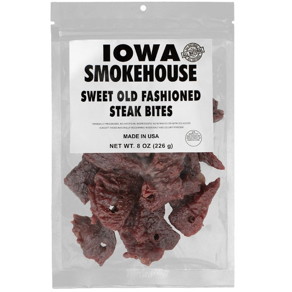6-PACK OF Beef Steak Bites Sweet Old Fashioned 8 oz, Iowa Smokehouse