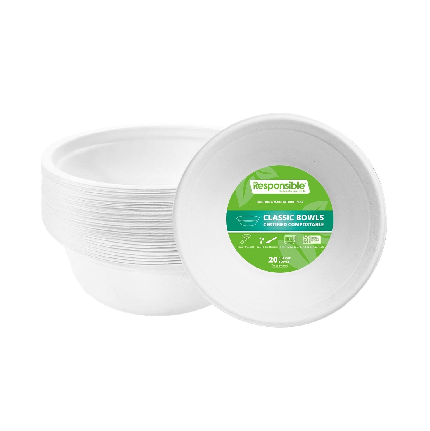 480-PACK OF BOWL SALAD COMPOSTABLE MOLDED FIBER CLASSIC 16 OZ 20CT WITH PDQ