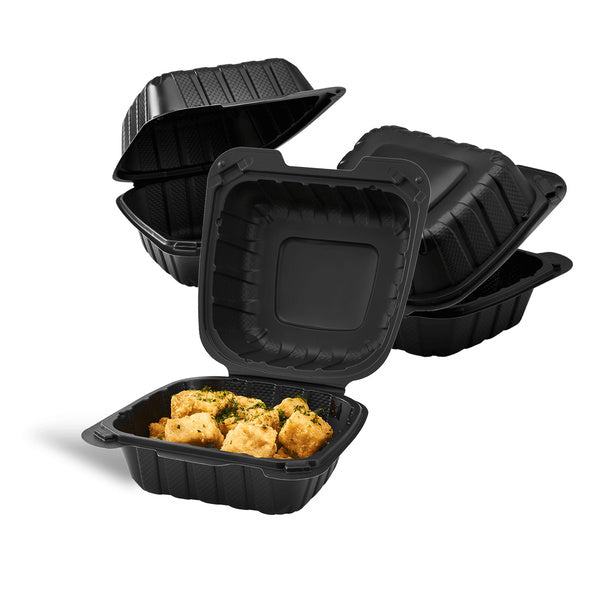 400-PACK OF Container Takeout Karat Earth 6" x 6" Mineral Filled PP Hinged Container, Black - 400 pcs