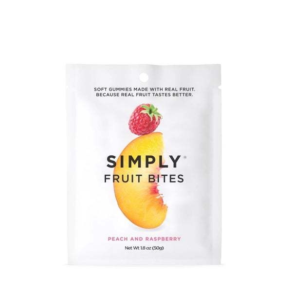 16-PACK OF Candy Fruit Bites Peach Raspberry, Simply Gum
