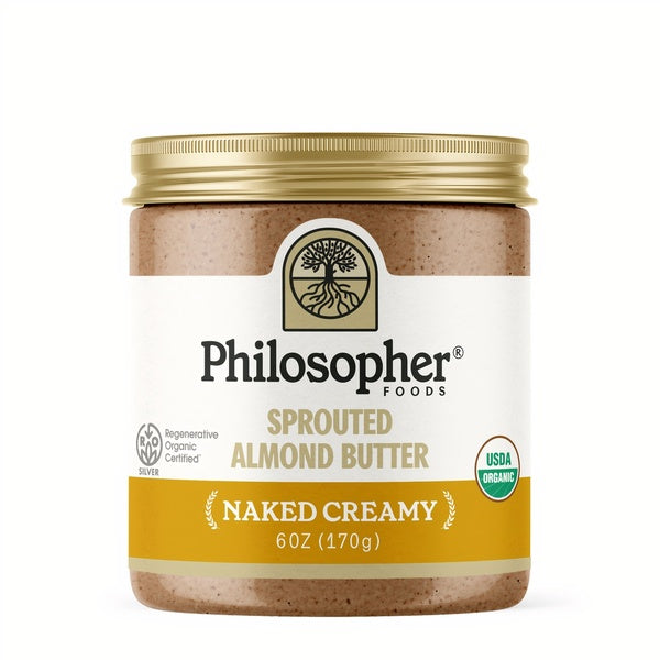 6-PACK OF Almond Butter Sprouted Naked Creamy 6oz, Philosopher Foods