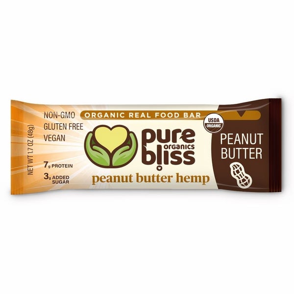 12-PACK OF Organic Bars Real Food Peanut Butter Hemp, Pure Bliss Organics