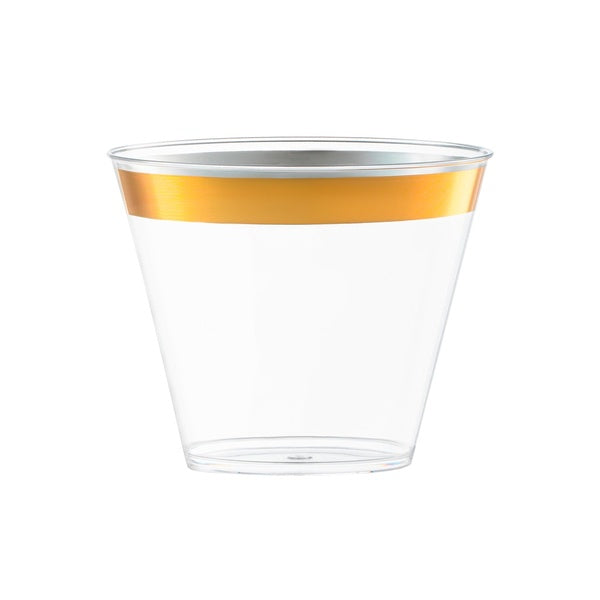 24-PACK OF Cup Plastic 9 oz w/ Metallic Gold Rim