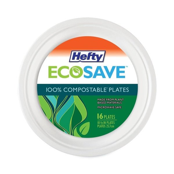 192-PACK OF Hefty RFP D71016 ECOSAVE 10.13-Inch Diameter Sugarcane Plates - Eco-Friendly Disposable Tableware (12 Count)