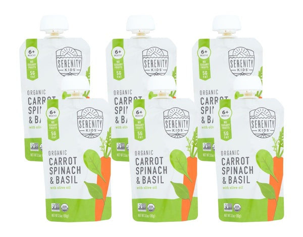 6-PACK OF Puree Carrot Organic Spinach And Basil Serenity Kids 3.5 oz