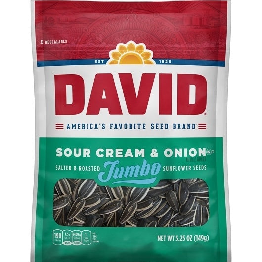12-PACK OF Sunflower Seeds Sour Cream & Onion David Sunflower Seeds, 12 - 5.25 Oz