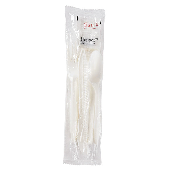 250-PACK OF Kit Cutlery Karat 250 sets PP Plastic Medium Weight Cutlery Kits with Salt and Pepper, White