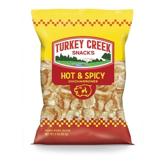 12-PACK OF Box Of Hot Pork Skins Turkey Creek, 12 - 2 Oz