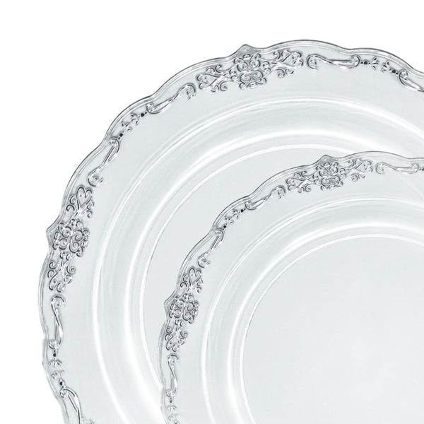 120-PACK OF Plate Set Clear Silver Rim