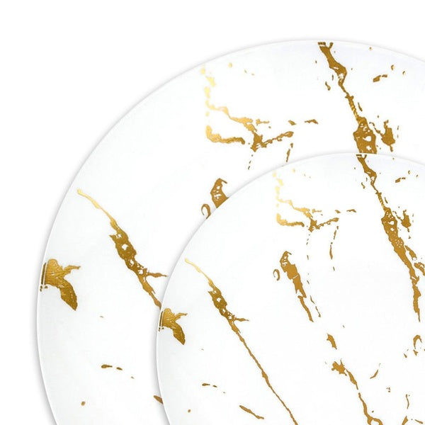 120-PACK OF Plate Set White Gold Marble Stroke