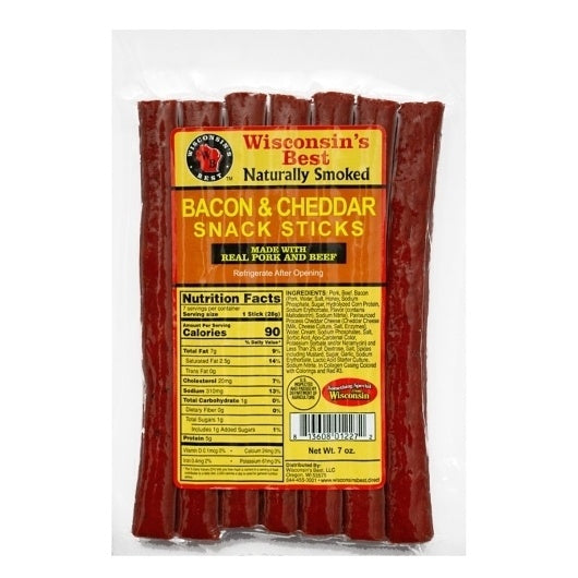 12-PACK OF Pork & Beef Bacon & Cheddar Cheese Snack Sticks Wisconsin'S Best, Llc, 12 - 7 Oz