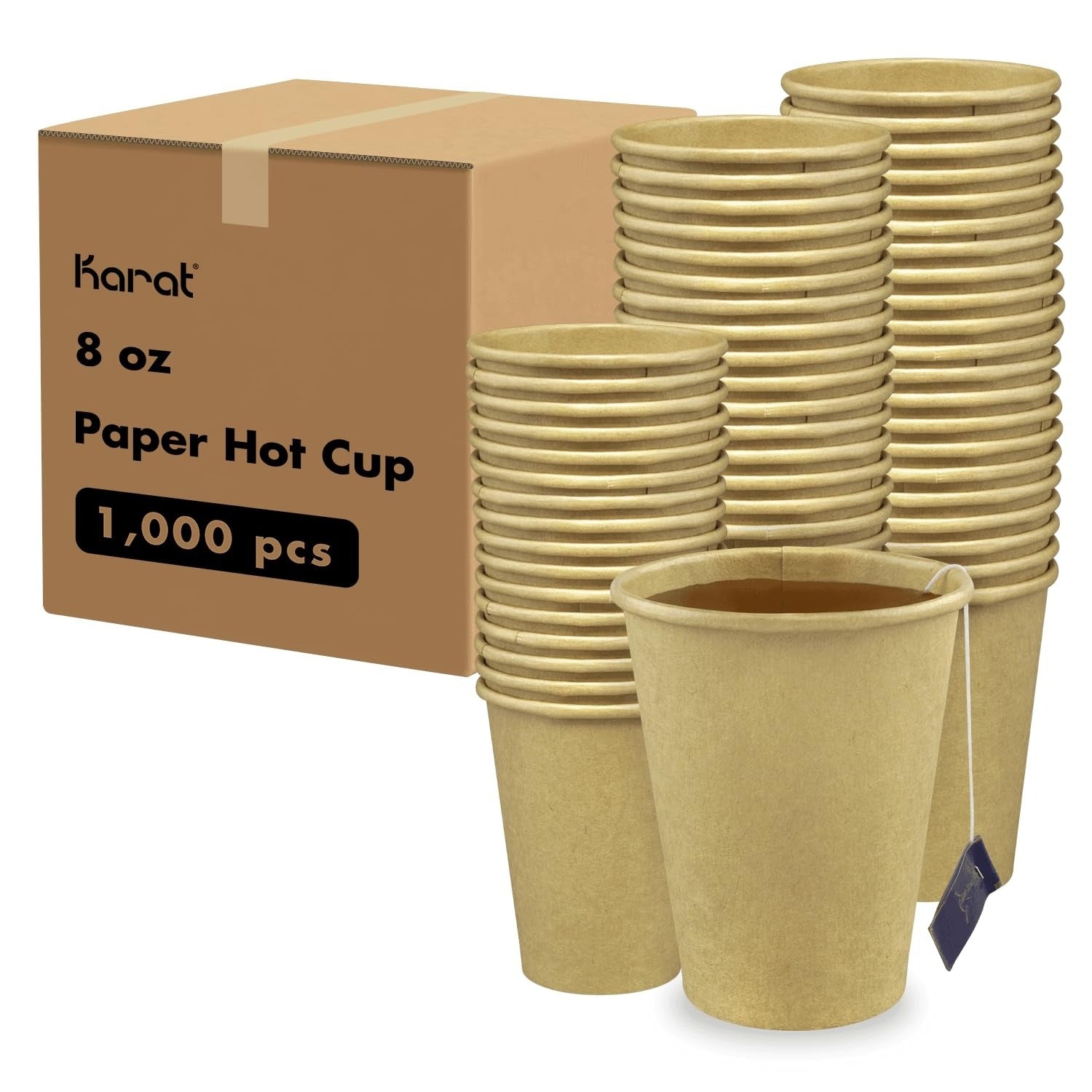 1000-PACK OF Cup Paper Karat 8oz Paper Hot Cups (80mm), Kraft - 1,000 pcs